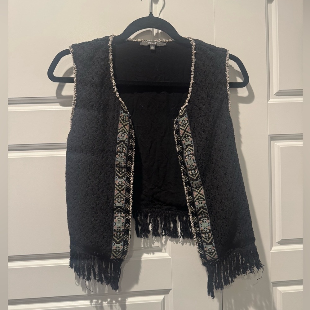 Miss Me Knit Black Short Fringe Western Vest Boho Womens Size Large